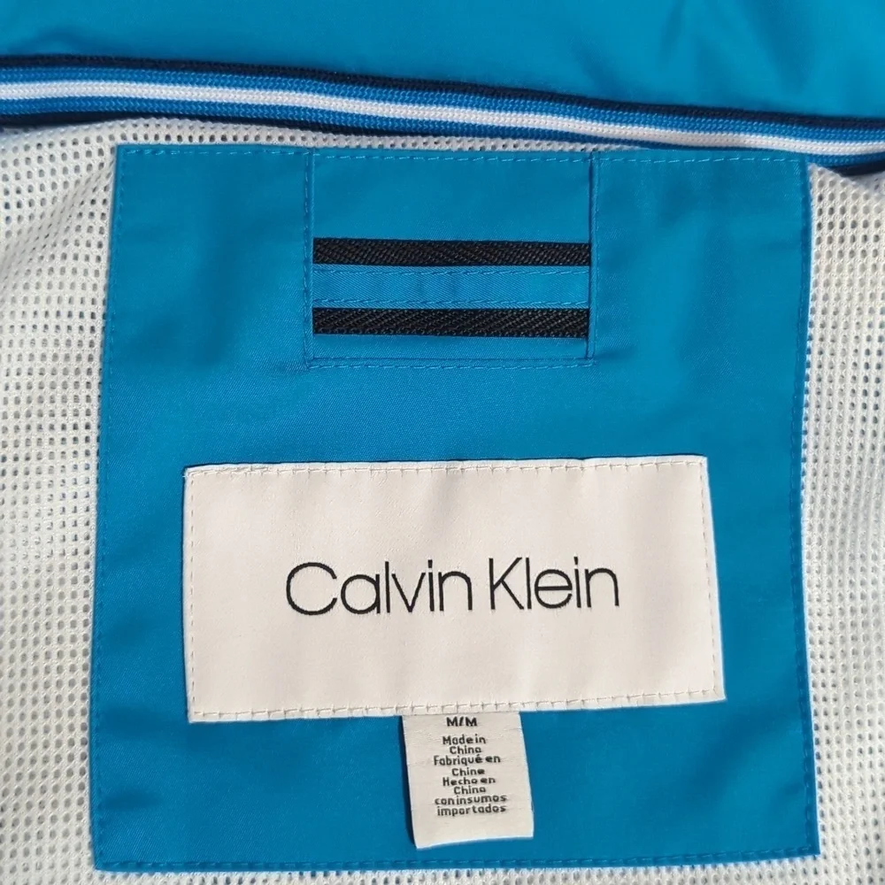 Calvin Klein Color Block Track Jacket, Spell Out, Hidden Hood, Vented Back, Med